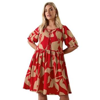 Abstract Floral Tie Neck Mini Dress – Red (Size 18)