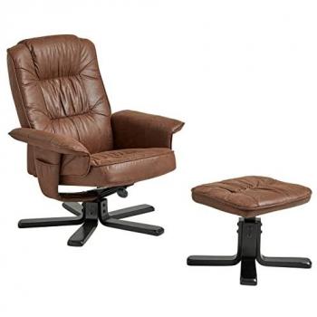 Fauteuil de relaxation avec repose-pieds charly, en tissu brun et pieds noir