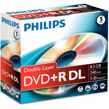 DVD+R Double Couche 8,5 Go 8x Philips (5 pièces)