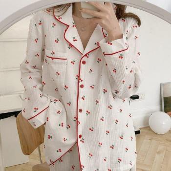 Pijama de mujer de 2 piezas, algodón, manga larga, con bolsillo en pantalones