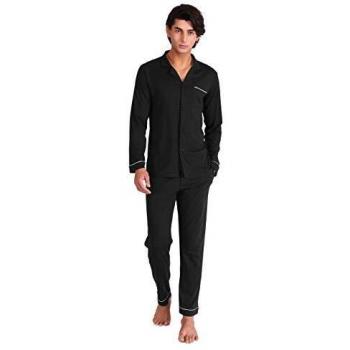 ComfortZone Men's 100% Cotton Pyjama Set, Button-Down Top with Breathable Long Pants
