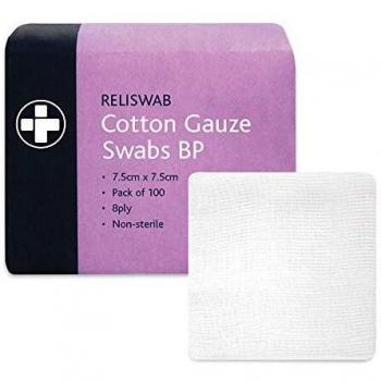 Reliswab Cotton Gauze Swab, 8 Ply, 7.5 cm x 7.5 cm