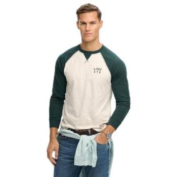 Superdry Vintage Baseball Long Sleeve T-Shirt – White Sand/Green