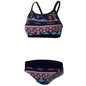 Damen‑Bikini ZONE3: Aztek‑Design, marineblau/blau/koralle – Zweiteiliger Set