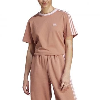Camiseta de Manga Corta Adidas 3 Stripes para mujer en color marron