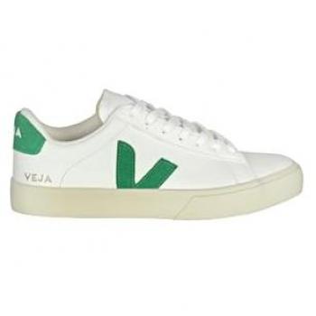 Veja Men's White Green Leather Sneakers with Logo Detail