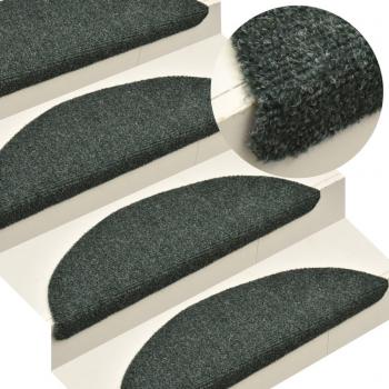 Tapis d'Escalier Autocollants 15 pièces Aiguilleté Vert 65x21x4 cm