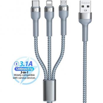Remax Cable 3 en 1 USB C Lightning Micro para Carga Rápida
