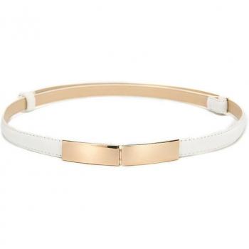Women's Thin Elastic Belt for Dresses – Black PU & Gold Buckle