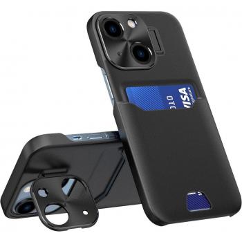 Cover in Pelle Nera iLike per iPhone 14 con Funzione Stand