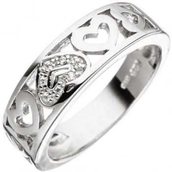 JOBO Silberring Herz 925 Sterling Silber mit Zirkonia Größe 56