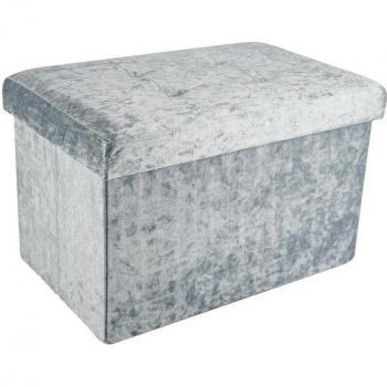 Pouf multifonction Intirilife – Velours bleu-gris, 49 × 30 × 30 cm, boîte de stockage encastrée
