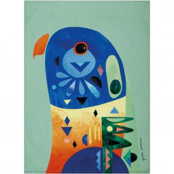 Paño de Cocina Turquesa con Loro 100% Algodón 50x70 cm