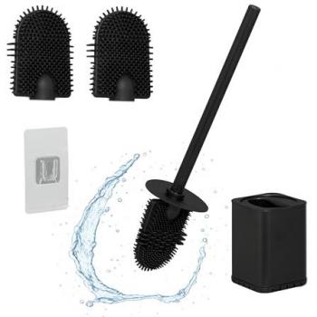 Stick‑On Toilet Cleaning Brush – Wall Mount, 40 cm × 9.5 cm × 10 cm, Flat, Antimicrobial Finish, Stainless Steel/Thermoplastic Rubber, Black