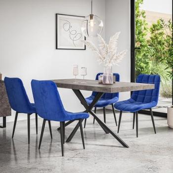 Modern Rustic Dining Pack – Donni Concrete Top Table with Black Legs + Nova Velvet Blue Chairs