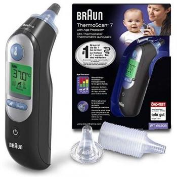 Braun ThermoScan 7 Ohrthermometer, Schwarze Edition (Age Precision, farbcodierte Temperaturanzeige, Fieber)