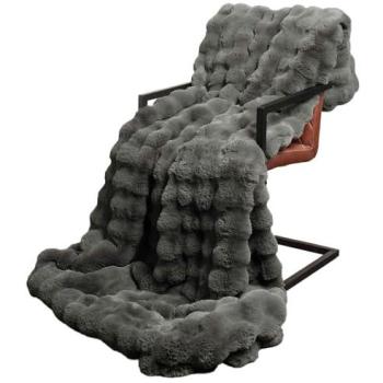 Premium Olite Faux Rabbit Fur Blanket Set – Dark Grey – 150 × 220 cm (x4)