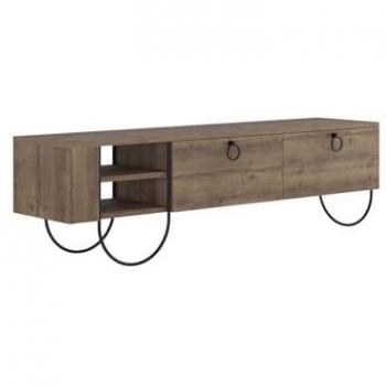 Modern Dark Oak 2‑Door TV Box with Retractable Doors – FWStyle