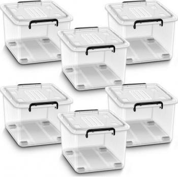 Contenants de rangement avec couvercle – Lot 6 pièces – Qualité alimentaire – 27 L