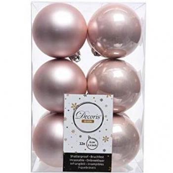 Set di 12 palline per l'albero di natale color rosa cipria opaco / lucido