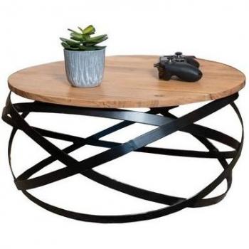 Naturfarbener Couchtisch im Industrial-Design 60 x 30 cm