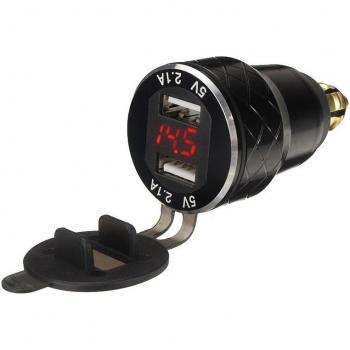 4.2A Dual USB Charger with Voltmeter for BMW Hella/DIN Motorcycle and Car