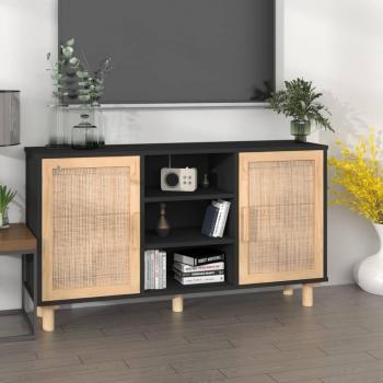 VidaXL Sideboard 105x30x60 cm Black Solid Wood Pine and Rattan