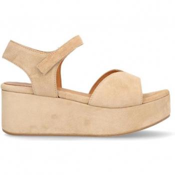 Sandalias de mujer Alpe de piel Sitges beige con cierre autoadherente, altura de 5 a 8 cm