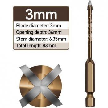 Alloy Four-edged Drill Bit with Hex Shank for Glass, Ceramic, Concrete
