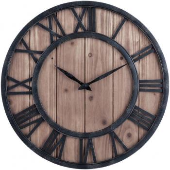 Reloj de pared grande sin hilos de estilo rústico en bronce y madera
