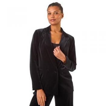 Roman Women's Black Velvet Double-Breasted Blazer – Size 14
