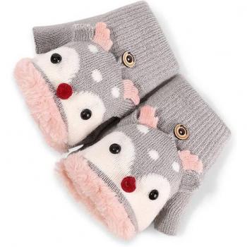 Guantes infantiles de Navidad, punto con pelo sintético, medio dedo, cálidos y táctiles