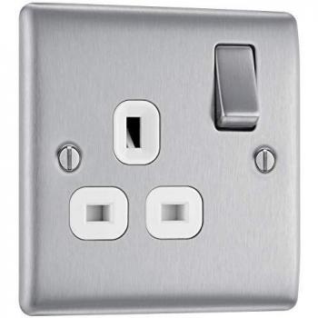 Brushed Steel Single Switched Power Socket