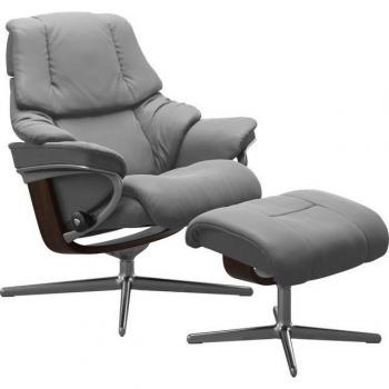 Stressless® Reno – Lederrelaxsessel mit Cross Base, Holzakzent Braun, 92 × 100 × 80 cm