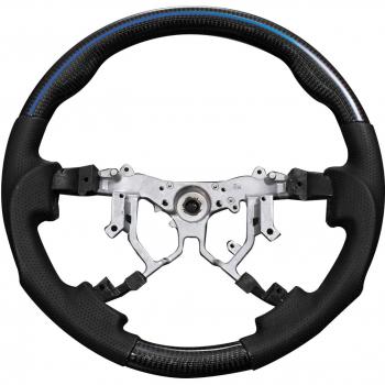 Premium Real Carbon Steering for Hiace 200 Series – HXS Black/Blue Line Leather Handle (LSTH200‑PCB‑BL)