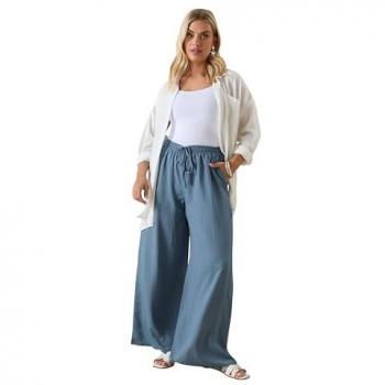 Wide Leg Textured Tie Front in Blue