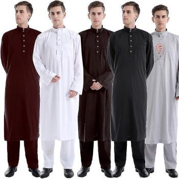 Ropa islámica musulmán masculina gris talla grande