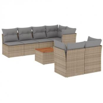 8-Piece Outdoor Sofa Set in Beige Poly Rattan with Cushions