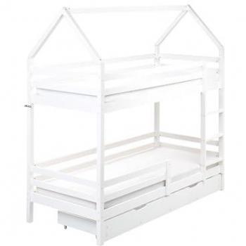 Lit Maison Superposé pour Enfant avec Tiroirs 90x200 cm en Pin Blanc