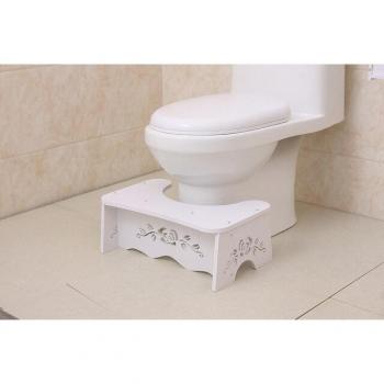 Wood Plastic Bathroom Squatting Stool, 17.5cm Height, Hollow Rose, Deer Design, White