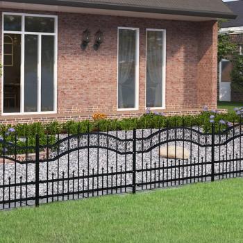 VidaXL Cerca Jardim 115cm com Topo Lanças, Aço Preto Revestido a Pó