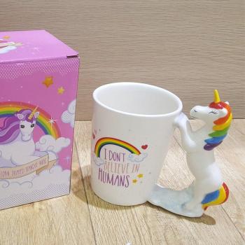 Einhorn-Freundschaftstasse – 3D Keramikteller mit „Ich glaub’ nicht an Menschen“