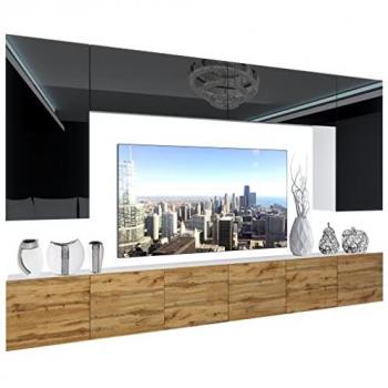 Unité Murale TV – BELINI NEX 2‑0‑W‑BDW‑0‑0 – Noir très brillant + Chêne Wotan