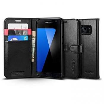 Etui Spigen Galaxy S7 Edge, [Wallet S] Fonction Stand [Noir] Coque Premium avec Support Flip