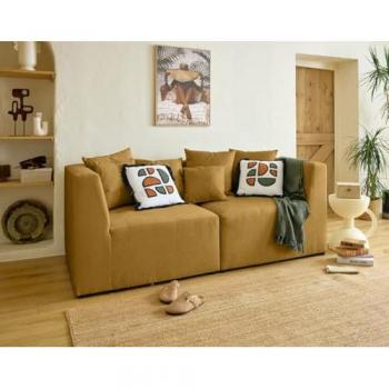 Canapé modulable Lisa Design Amalfi 1 place angle réversible en tissu jaune