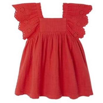 VERTBAUDET 9M-71CM Red Baby Gauze Dress – Cotton Fabric