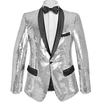 VidaXL Luxus-Black-Tie-Blazer mit Pailletten – Silber, 50