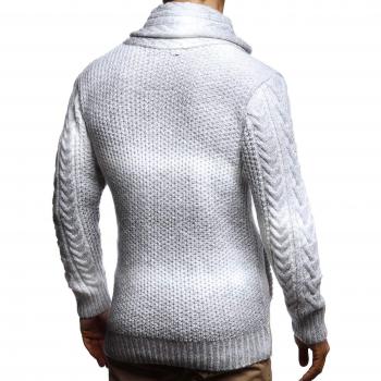 LEIF NELSON Herren-Slim-Fit Strickjacke – Ecru-Grau (Modell LN5745)