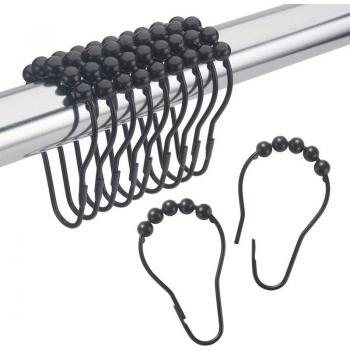 Set of 12 Black Metal Shower Curtain Hooks Rings