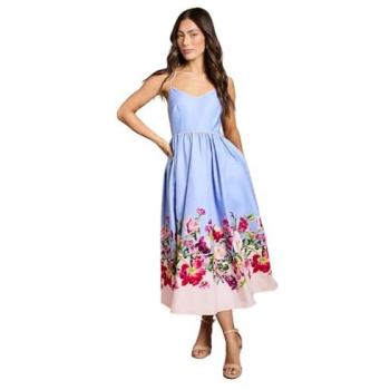 Coastal Blue Cotton Midi Dress with Placement Prints – 18